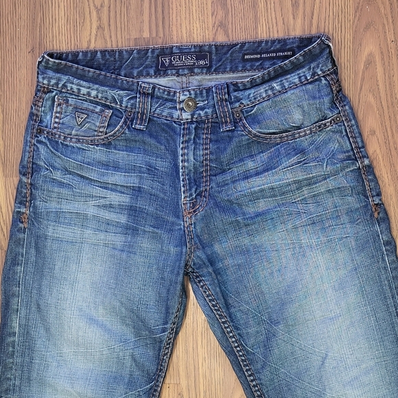Mens Guess Desmond Relaxed Straight Jeans 32x26 Blue Denim Thick Stitch B21 - Picture 4 of 15